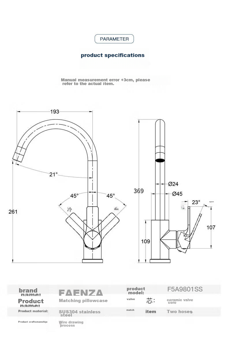 FAENZA Kitchen Faucet, Hot And Cold Sink, 304 Stainless Steel, Rotatable Sink Faucet, F5A9801SS 13