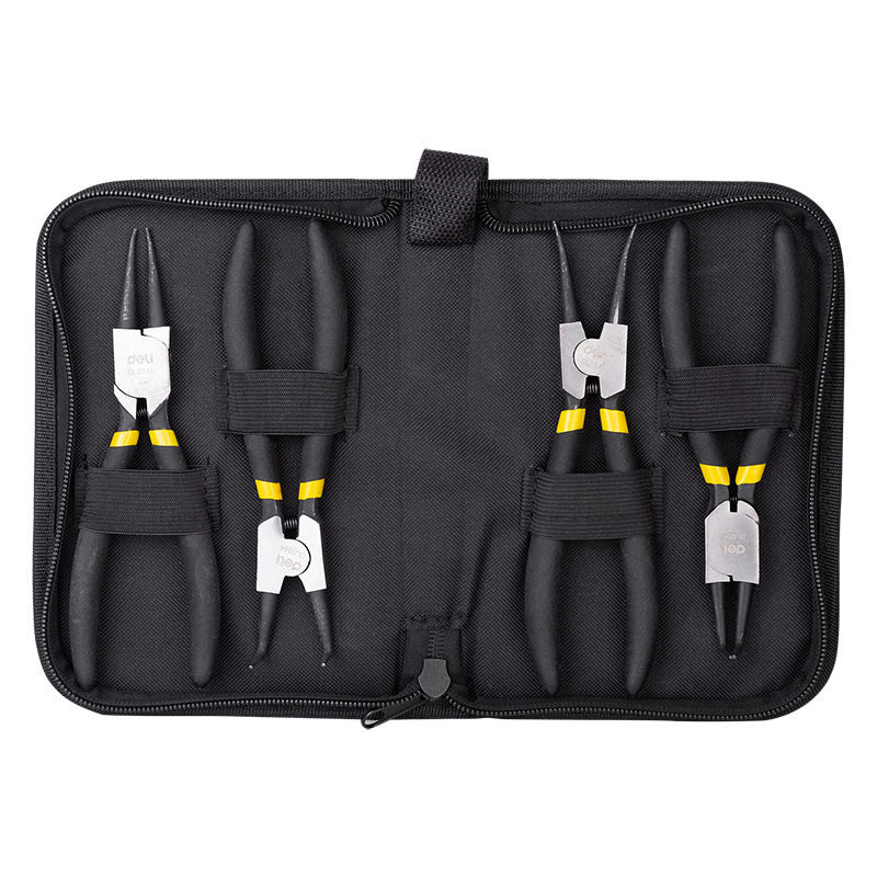 Deli Four-In Circlip Pliers Set, Spring Pliers for Rings, Shaft Spring Pliers, Multifunctional Labor-Saving Gripping Pliers, 4-Piece Set, 7 Inches