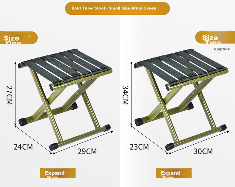 Grsaed Outdoor Folding Stool, Thickened Portable Small Stool, Fishing Chair, Bench, Travel Folding Chair, Army Gree 10