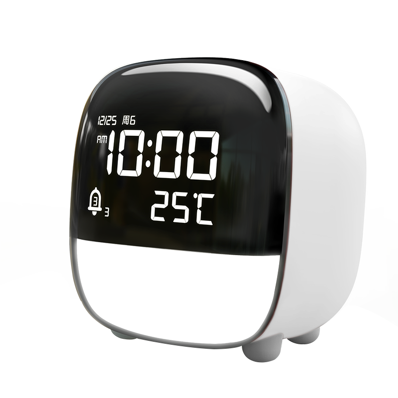 Deli Multifunctional LCD Cute Pet Smart Alarm Clock, 1200mAh, Student Night Light Bedside Clock, Children's Bedroom Clock, Time Management Device, White 8852 Gift