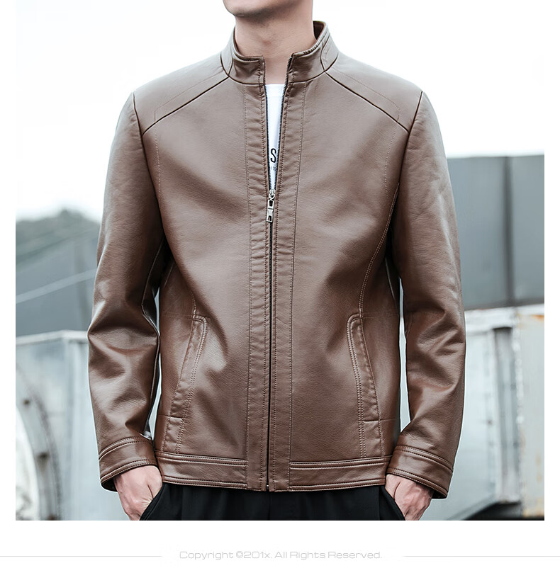 KAISER Leather Jacket for Men, Stand-Up Collar PU Leather Coat, Autumn And Winter Middle-Aged Motorcycle Single Leather Jacket KS81375 10