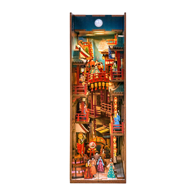 Tongqu Sheng Tang Night Banquet Bookshelf, Handmade DIY Assembly Building Blocks Toy, Ancient Style 3D Puzzle, Adult Birthday Gift for Wome