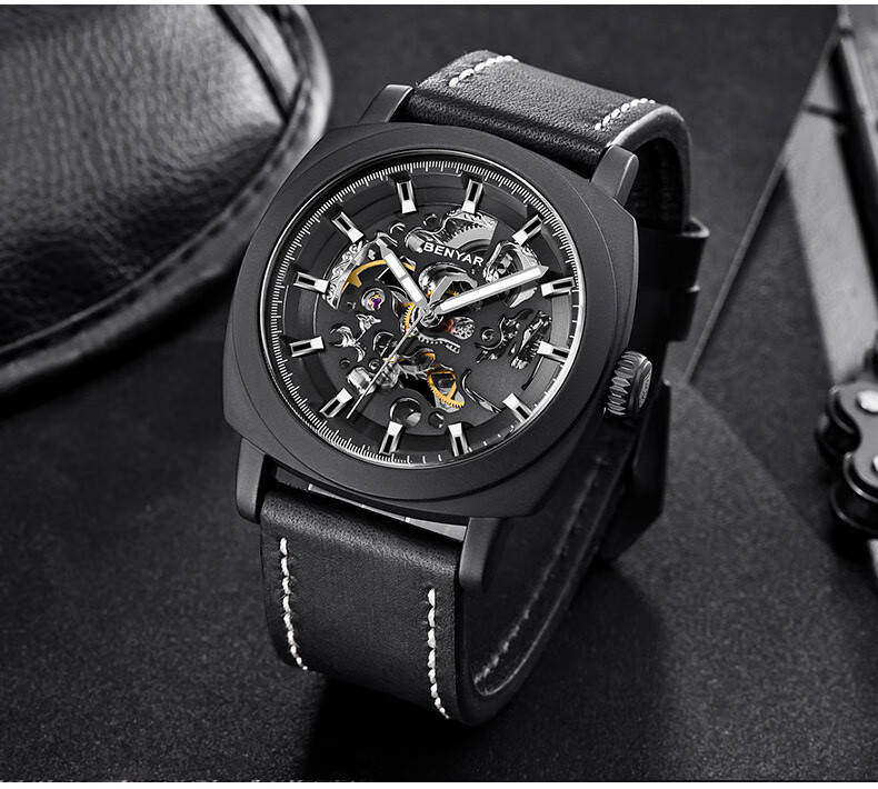 TSAR BOMBA Benyar Youth Trendy Skeleton Mechanical Watch, Student Watch for Men, Casual Sports Leather Strap, Gift for Boyfriend 20
