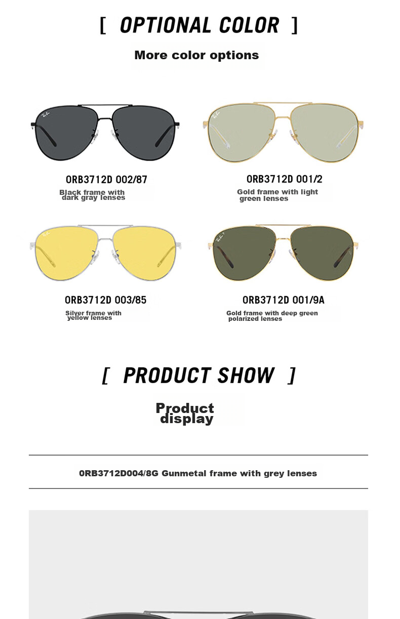 RayBan Sunglasses, Classic Aviator Style, Fashionable Sun Protection Glasses, RB3712D 004/8G 5