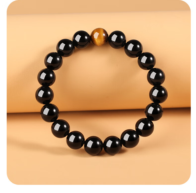 Jinshiling Natural Obsidian Bracelet Unisex Tiger Eye Stone Fortune Beads Buddhist Prayer Beads Birthday Gift for Elders in Zodiac Year 15