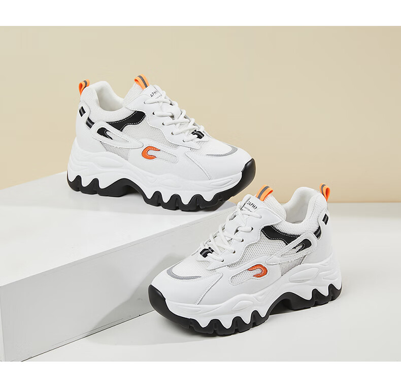 DAPHNE Women's Platform Dad Sneakers with Mesh Breathable Fashion Casual Sports Shoes 4623101126 White Apricot 35 11
