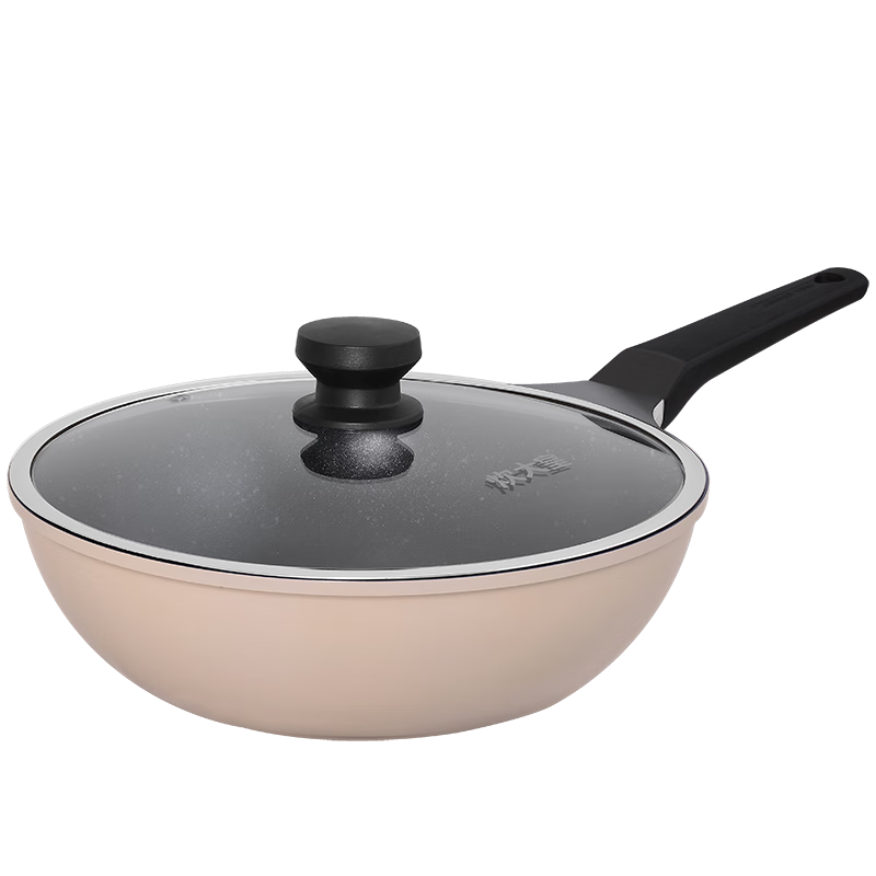 COOKER KING Non-Stick Wok, Japanese-Style Cast Iron, Easy to Clean, Low Smoke, Flat Bottom Frying Pan, 28cm, Compatible with Induction Cookers, B49780