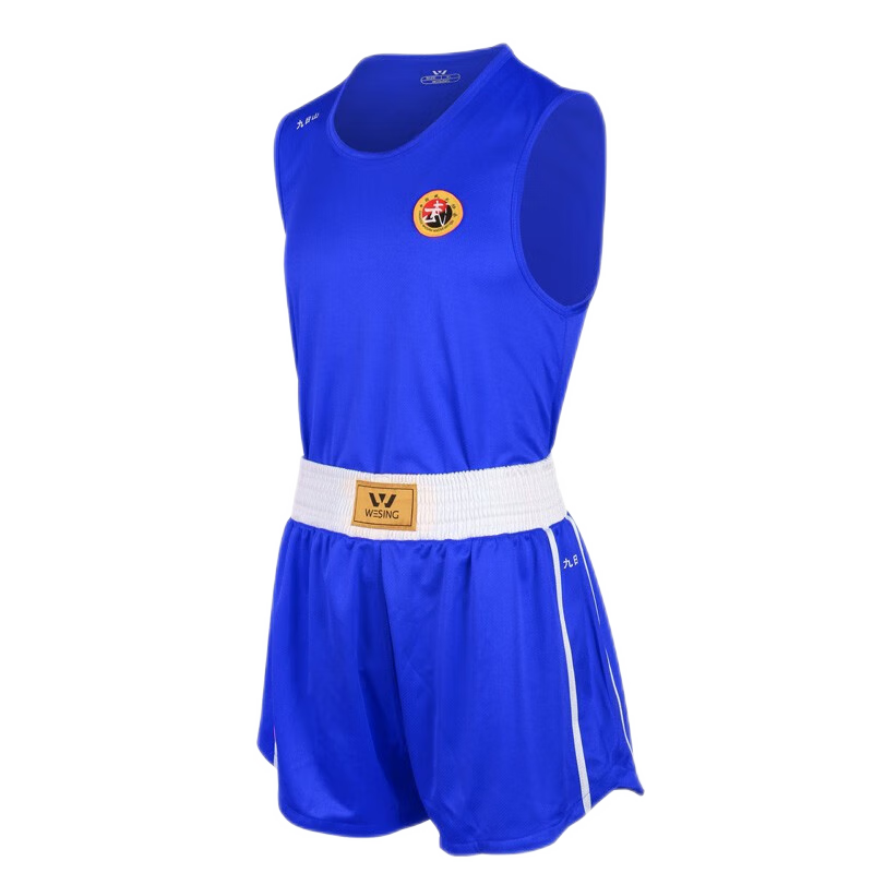 Jiurishan Sanda Fighting Uniform, Boxing And Kickboxing Training Suit, Martial Arts Combat Training Equipment [White Waistband], Blue, XL