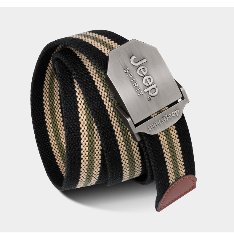 JEEP SPIRIT Men's Canvas Automatic Buckle Belt, Toothless, Simple Color-Block, Durable Military Training Waist Belt 13