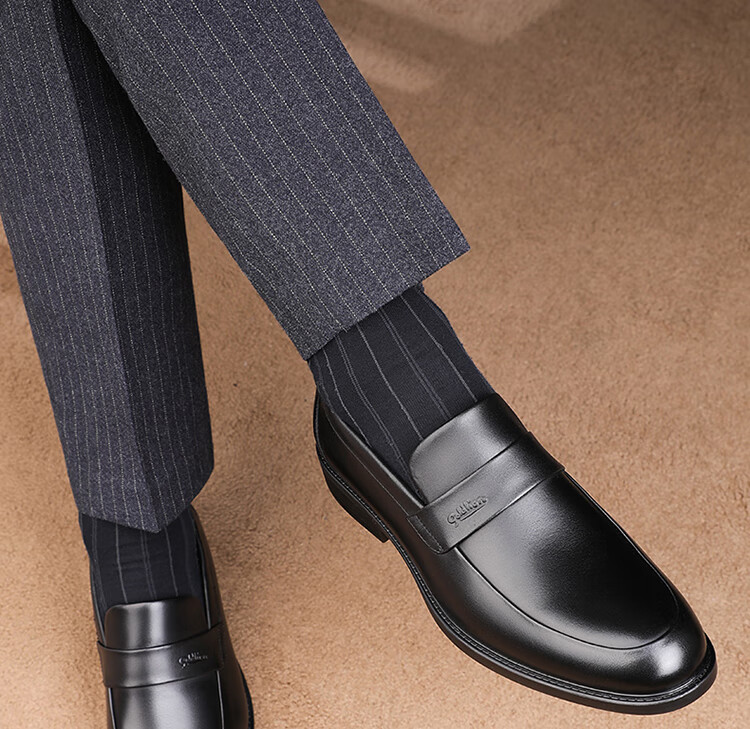 Goldlion Men's Shoes, Business Casual Formal Shoes, Autumn Comfortable Lightweight Fashion Leather Shoes, 50383013701A-Black Size 39 13