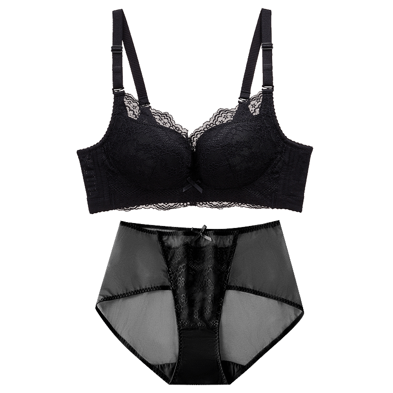Dushiliren Women's Wireless Breathable Bra, Patented Side Push-Up And Gathering Brassiere, Lace Sexy Bra Set 2B25W2