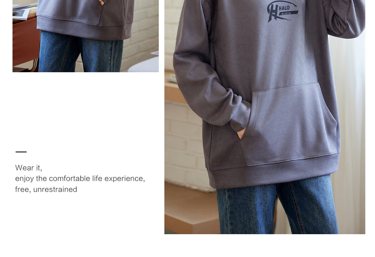 Halo Queen Women's Sweatshirt, Suede Fleece, Spring And Autumn Round Neck, Letter Print Pullover, Loose Fit Versatile Sweatshirt, New Product H143W1022 37