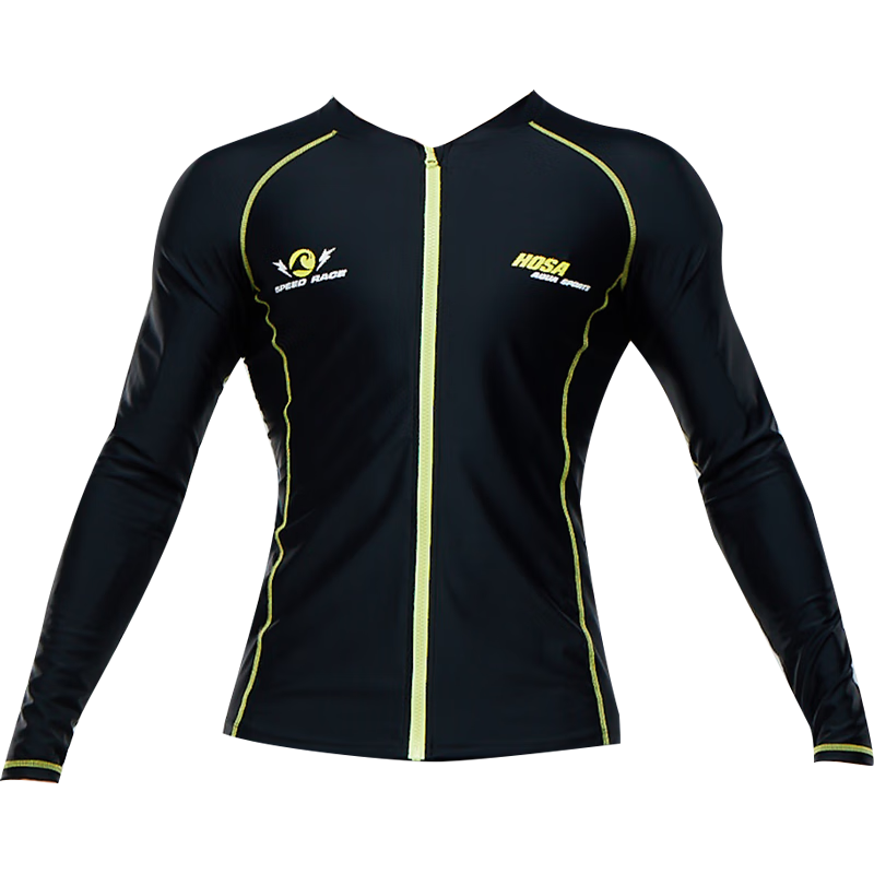 Hosa Men's Long-Sleeve Swimsuit Beach Swimwear Vacation Diving Surfing Suit Black Top L