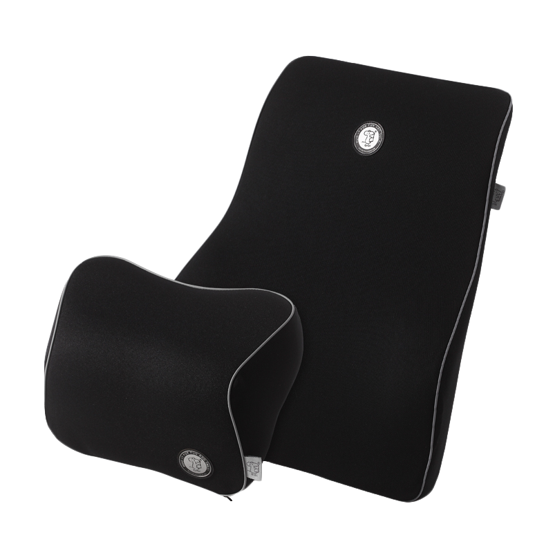 GiGi Car Headrest And Lumbar Support Set, Memory Foam Neck Pillow And Lumbar Cushion, Black Car Backrest Pad
