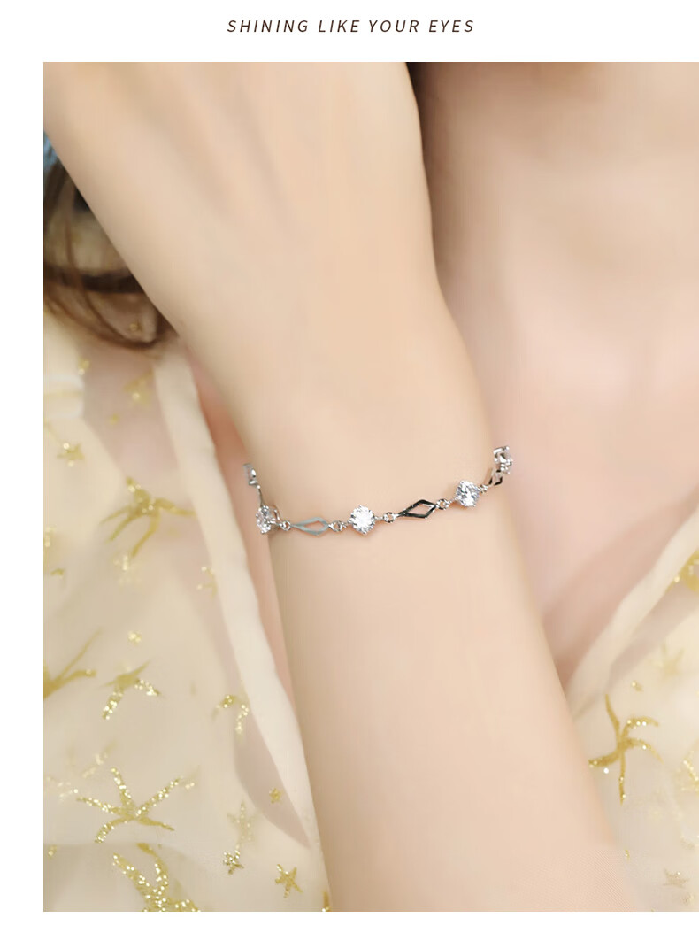 DiJing 999 Pure Silver Women's Faceted Love Bracelet High-End Bangle Jewelry Valentine's Day 520 Gift for Girlfriend 7