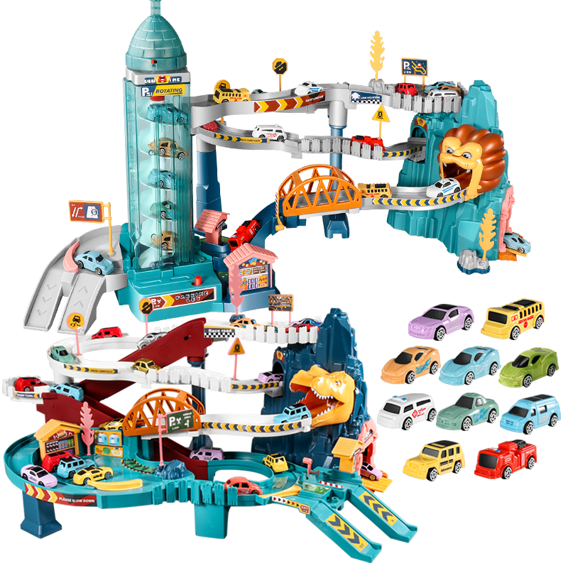 AoZhiJia Children's Toy for Boys Aged 3-6, Car Adventure Track Dinosaur Car Parking Lot Birthday Gift