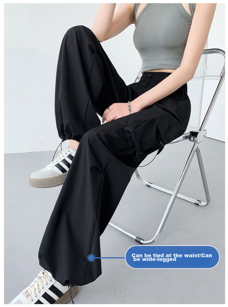 LangSha American-Style Parachute Cargo Pants for Women, Summer Ice Silk High-Waist Wide-Leg Loose Casual Quick-Dry Outdoor Sports Pants for Wome 13