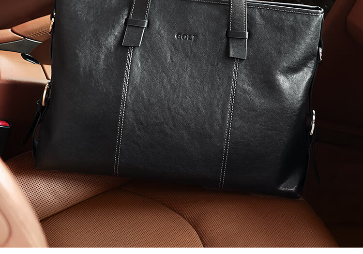 GOLF Briefcase, Men's Business Top-Grain Leather Handbag, Large Capacity Laptop Bag, Fashionable Horizontal Style Shoulder Crossbody Bag 42