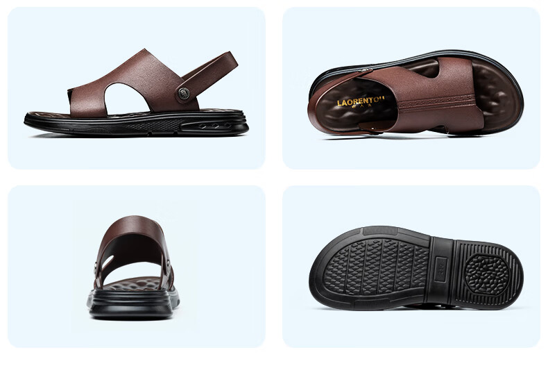 LAORENTOU Men's Summer Leather Breathable Beach Sandals Dual-use Casual Slippers LT11110 Black Size 39 15