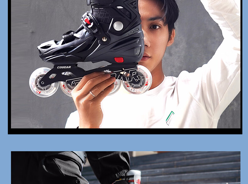 COUGAR Adult Adjustable Full-Flash Roller Skates, Flat Floral Casual Dual-Purpose Inline Skates, Green And White, Size L (36-39) 10
