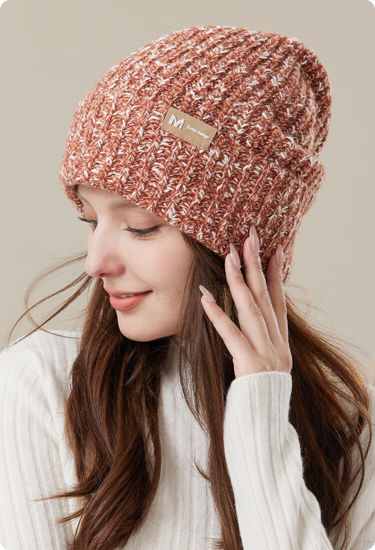 JIUMU Wool Warm Knit Hat, Autumn And Winter Knitted Cap, Cold Hat, Winter Hat, Large Head Circumference Slouchy Hat, Cold-Proof Hat for Women in Winter 23