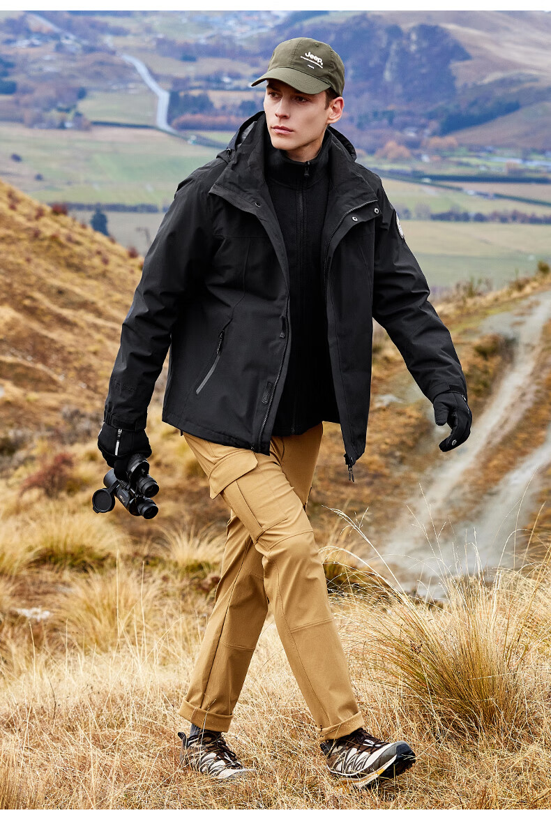 Jeep Men's Three-In Jacket, Outdoor Windproof And Waterproof, Detachable Fleece, Mountaineering Coat, 081 Brand, Black, Size M 21