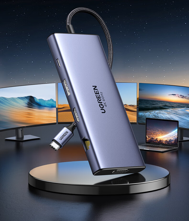 UGREEN Type-C Four-Screen Display Dock, USB-C to DP/HDMI/VGA Converter, Thunderbolt 4 Expansion Dock, Multi-Screen Extension, 4K Split-Screen Extension, Compatible with Honor And Huawei Computers And Phones, MST 3