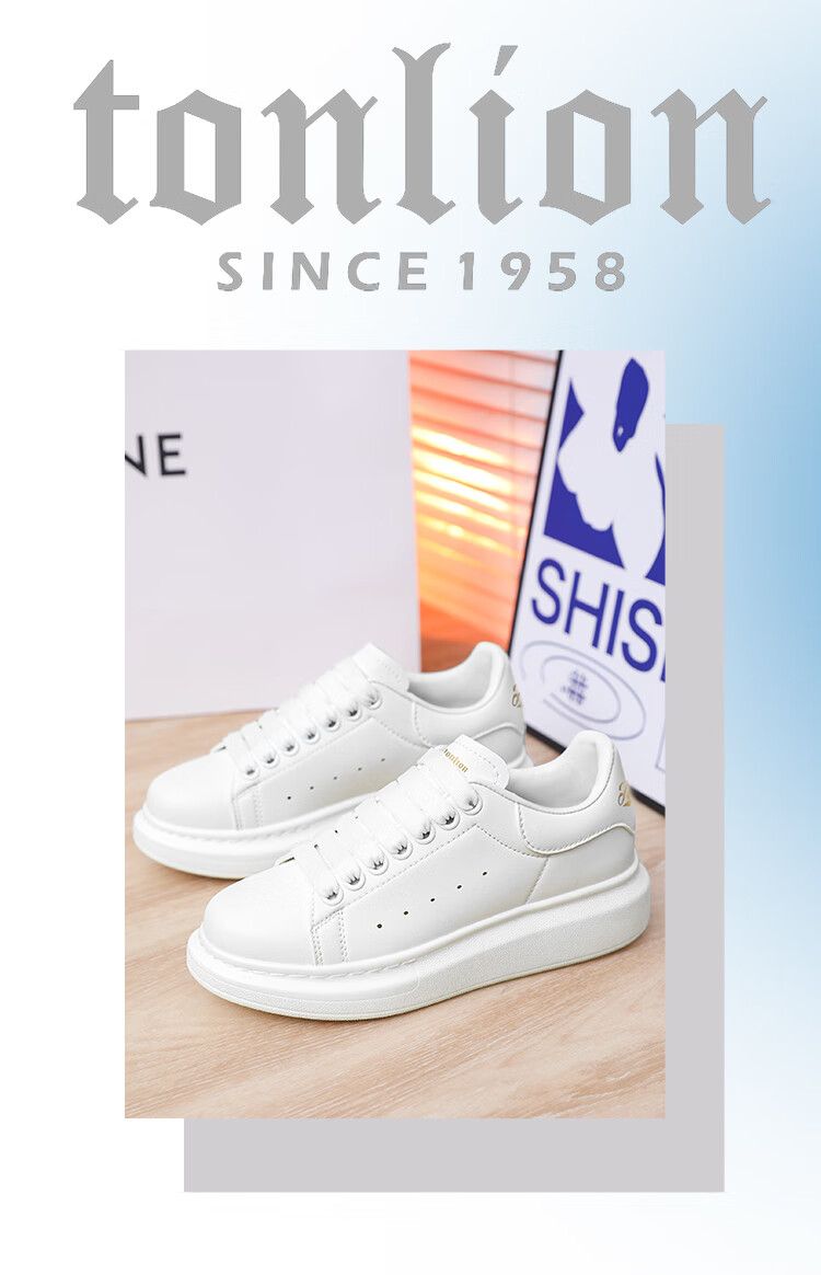 TonLion Women's Shoes, Autumn Thick-Soled White Sneakers, Casual Skateboard Shoes for Women, Versatile Sports Shoes, White And Black, Size 35 12