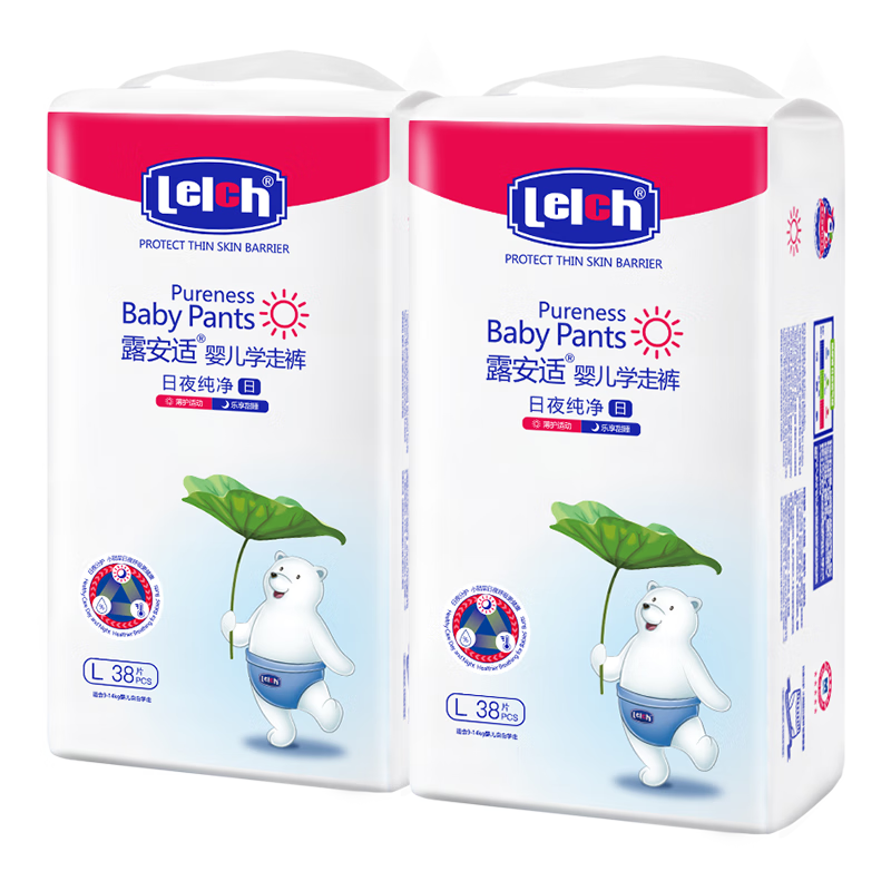 Lelch Day And Night Pure Pure Boxed Learning to Walk Pants L Size 76 Pieces (9-14kg) Daytime Baby Diapers Pull-Ups