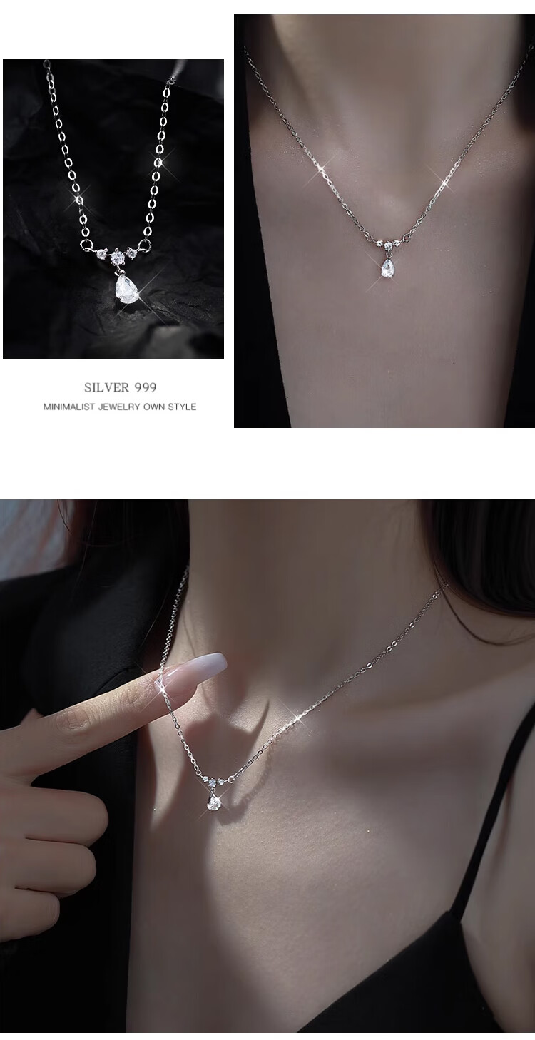 Dijing 999 Pure Silver Necklace for Women Birthday Gift Girlfriend Pendant Clavicle Chain Elegant Minimalist Jewelry 9