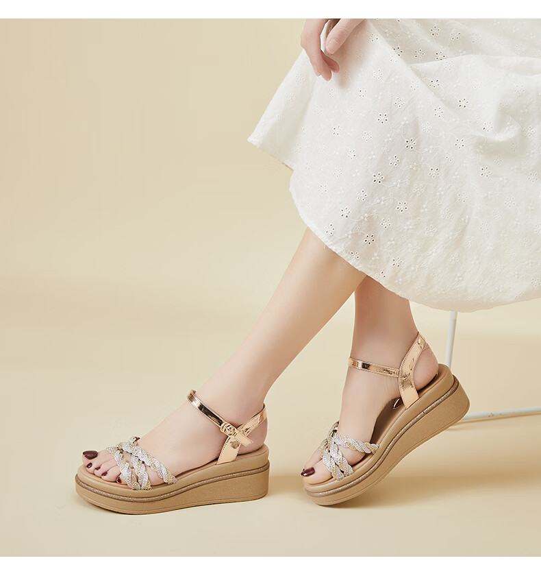 DAPHNE Thick-Soled High Heel Sandals for Women, Fashionable Comfortable Versatile Wedge Flat Platform Women's Shoes 4622303003 Gold 35 2