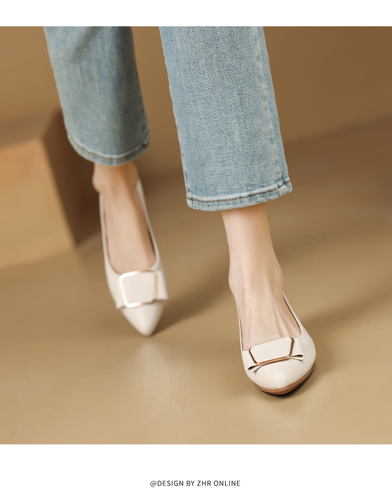 ZHR Women's Single Shoes, Genuine Leather, Elegant Commuter Style, Simple Casual Flat Comfortable Non-Tiring Work Shoes for Wome 10