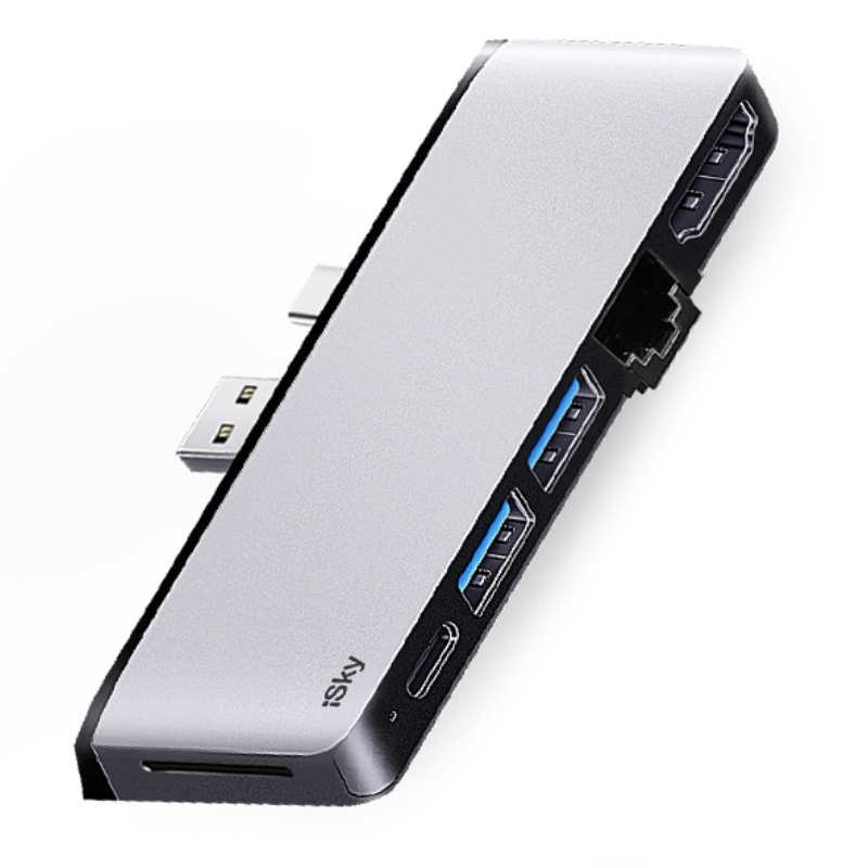 Isky Microsoft Surface Pro 7 Docking Station, Converter USB Adapter HDMI Video Cable Network Port Converter HUB Laptop 4K Splitter Six-In Two-Out