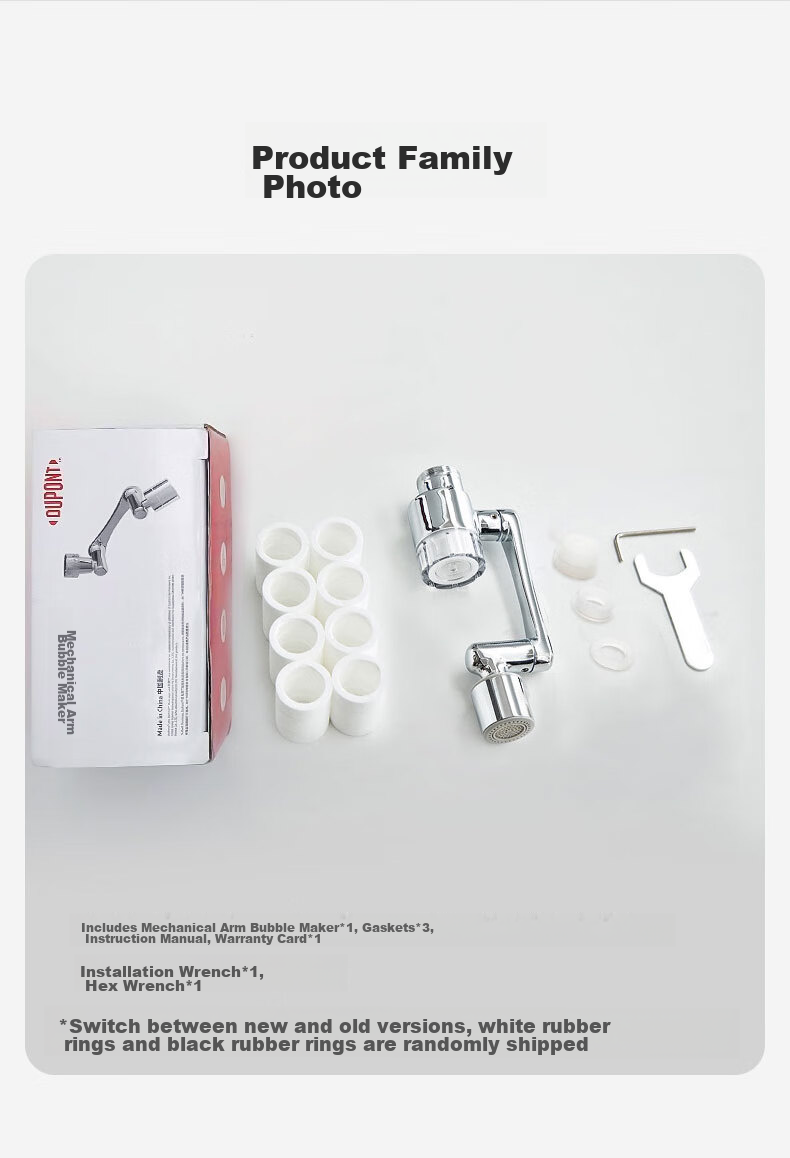 DU PONT Faucet Aerator Filter Extender, Universal Rotating Mechanical Arm Filter Faucet Q011PW 14