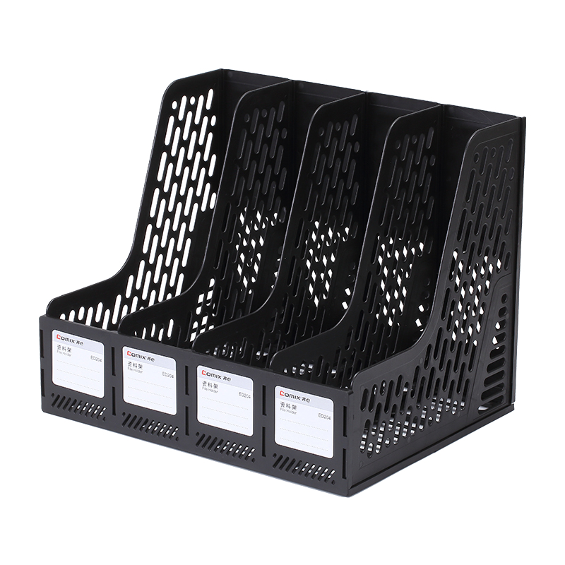 COMIX File Organizer, Four-Tier Storage Rack with Holes, Desktop Four-Column File Holder with Labels, Stable Document Tray/file Basket/document Box, Office Supplies, Black ED204/EB720