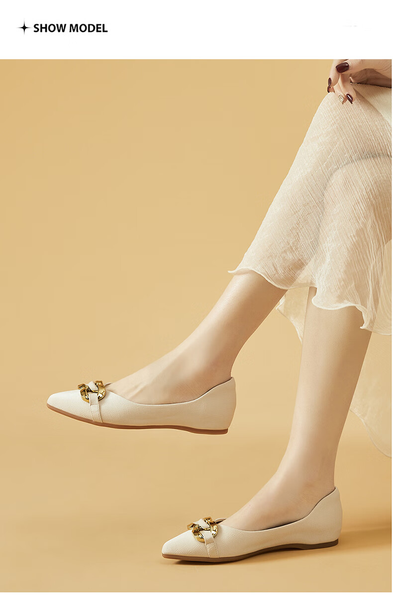 DAPHNE Flat Shoes, Soft Sole, Fashionable Women's Flats, Professional Commuter Shoes, Pointed Toe Loafers, 4623101057, Apricot Color, Size 39 9