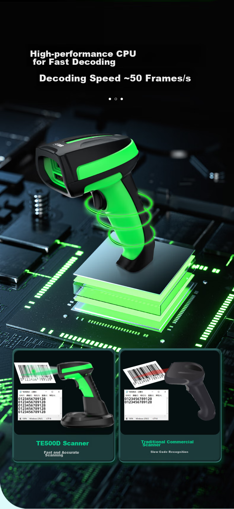 Kemi (Comet) Wireless Bluetooth Barcode Scanner And QR Code Gun, 1D/2D Barcode Scanner for Supermarkets, Restaurants, Cashier, Warehouse, Logistics, Light Industrial Barcode Scanner with Charging Dock TE500D 4