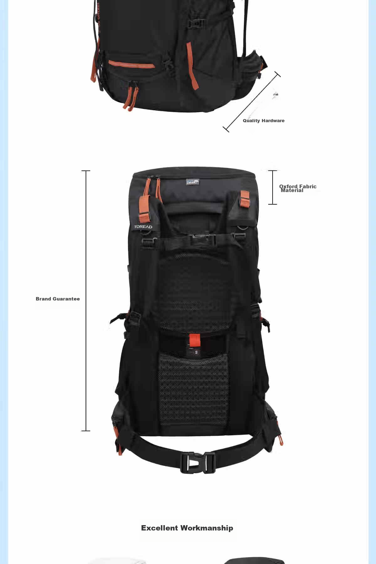 TOREAD Hiking Backpack, Outdoor Trekking Professional Rucksack, 50L Large Capacity, Waterproof Breathable Long-Distance Travel Bag, Black 12