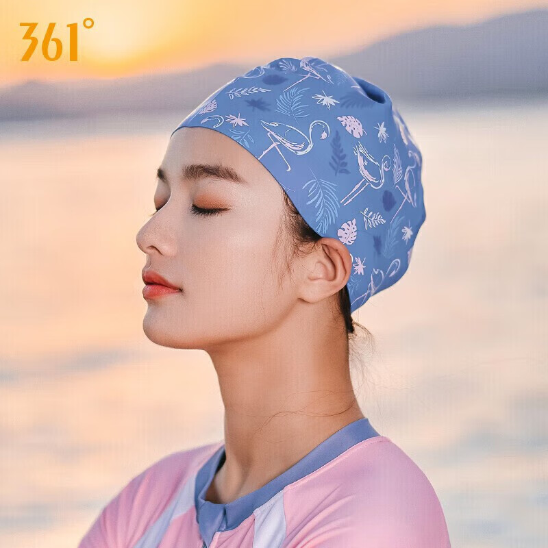 361° Women's Silicone Printed Swim Cap, Adult Waterproof Ear-Protecting Comfortable Long Hair Enlarged Professional Training Silicone Swimming Cap