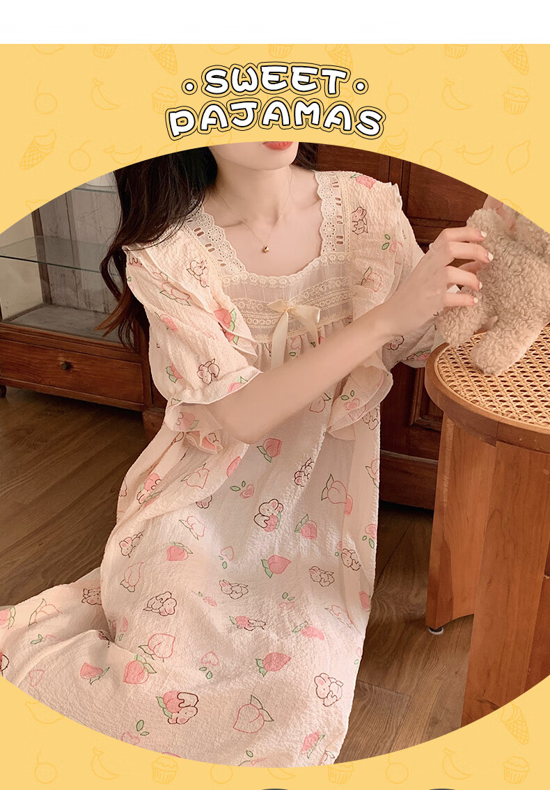 Langsha Princess-Style Nightgown for Women, Summer Sweet Sleepwear, Elegant Ins Style Loose Thin Loungewear 6