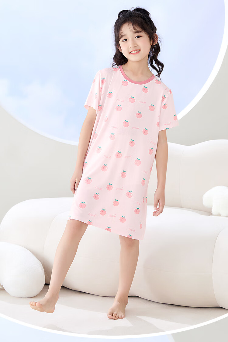 Hodohome Children's Summer Nightgown, Girls' 50S Modal Sleep Dress, Loose-Fitting Cool-Feeling Dress, Can Be Worn Outside, Size 350 140 12