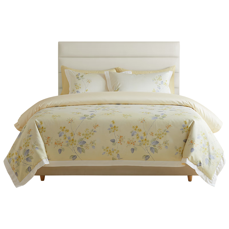 MIDO HOUSE Mingdu 100 Thread Count Bedding Set, Pure Cotton Four-Piece Set, Class A Luxury High-End Feel Fitted Sheet And Duvet Cover, 220x240 Cm, Pearl Grass Patter