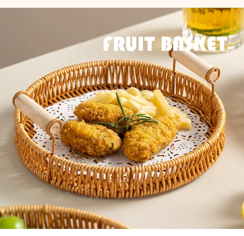 JIWUSENLIN Woven Bamboo Tray, Picnic Chinese Snack Plate, Deep-Fried Dish, Fruit Plate, Snack Plate, Dried Fruit Plate, Appetizer Plate, Fruit Plate 5