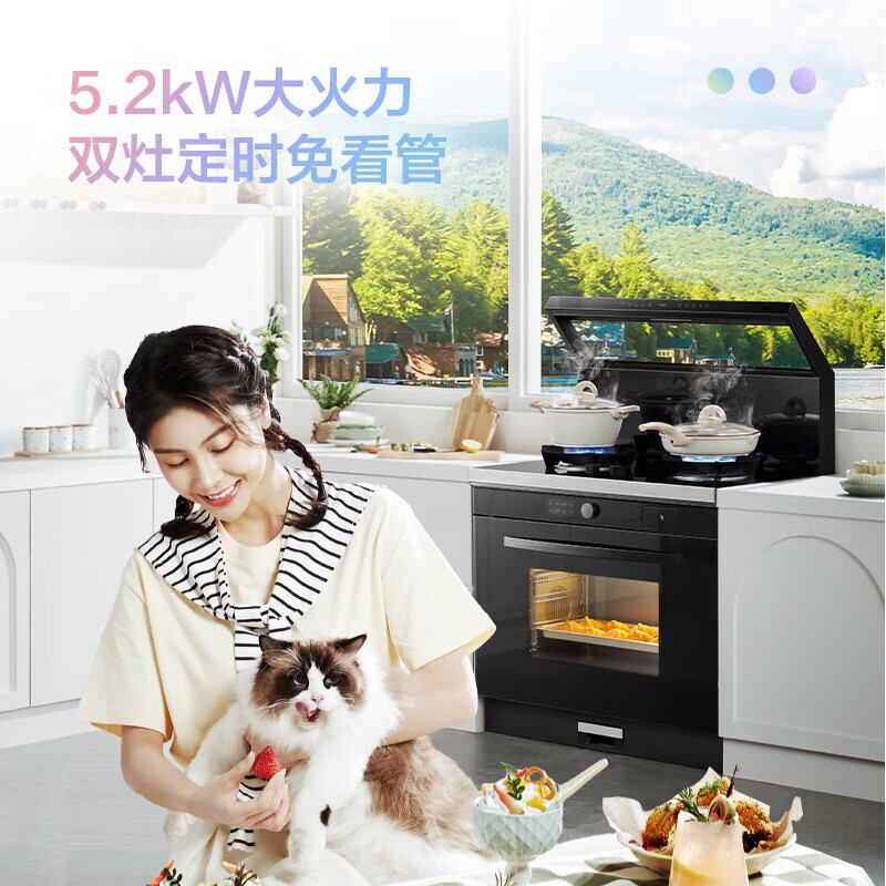 美的（Midea）出品华凌小透明集成灶蒸烤一体灶WX9S 变频21风量千帕强压 5.2KW燃气灶双灶定时 自清洁 【变频蒸烤一体灶】 天然气