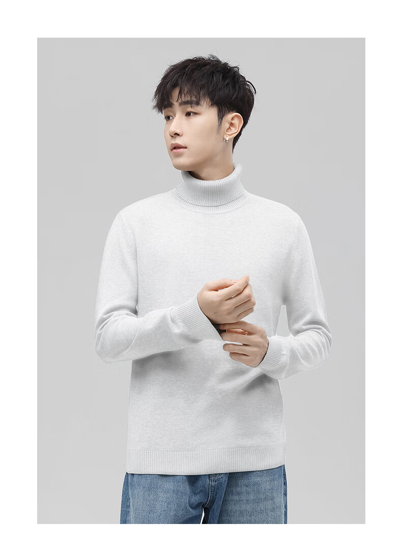 Jeanswest Men's Autumn Winter Fleece Lined Thickened Casual Turtleneck Warm Base Layer Simple Knit Sweater 10