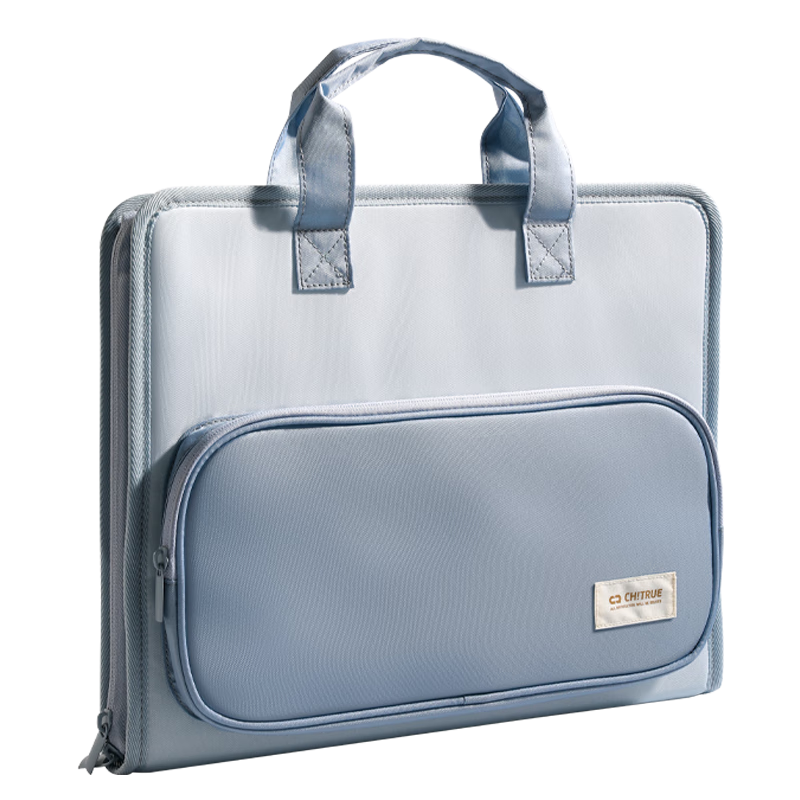 Deli A4 7-Compartment Horizontal Cloth Accordion File Folder Multi-Layer Document Organizer Exam Paper Storage Bag Office Study PM339 Blue