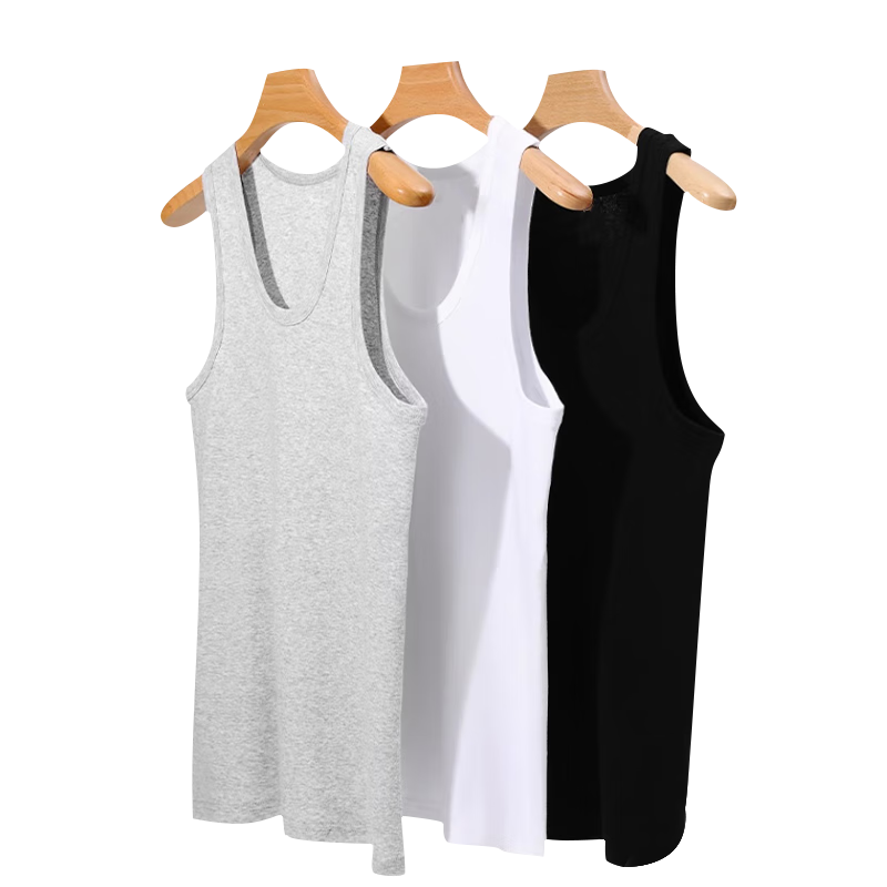 LangSha Men's Tank Top, Pure Cotton Undershirt, Sports Sweat-Absorbing Sleeveless Vest, Trendy Round Neck Elastic Vest, 3-Pack