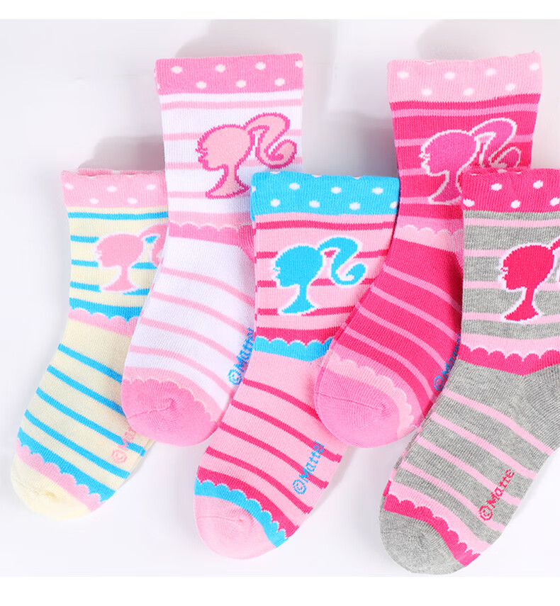 Barbie Children's Socks, Girls' Cotton Socks for Spring And Autumn, Short Socks, Mid-Calf Socks for Girls, Socks for Older Children And Students, 5 Pairs Set 14