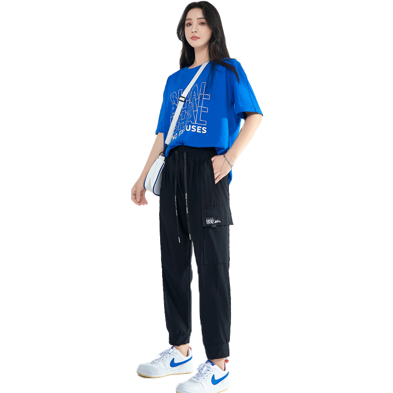Langsha Women's Drawstring Cargo Pants Summer Thin Quick-Dry Ice Silk Slim Straight Casual Loose Sports Pants