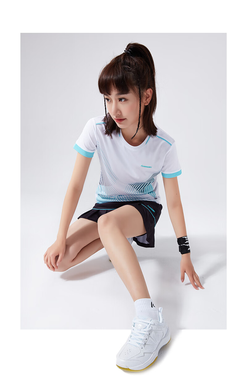 KAWASAKI Badminton Outfit Set Summer Style Sports Quick-Dry Short-Sleeve T-Shirt Training Team Uniform A1806 Men's White And Black XL 12